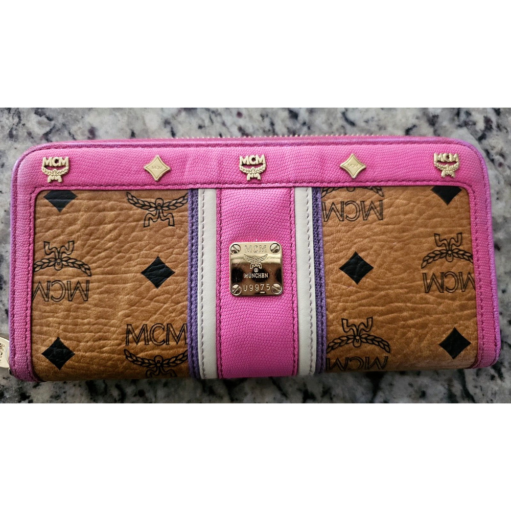 Authentic MCM Zippy Pink Leather Monogram Trifold Long Wallet OriginalDustJacket